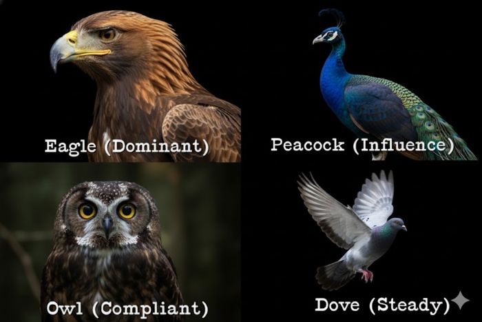 Bird Personality DOPE DISC chart showing Dove, Owl, Peacock, Eagle types